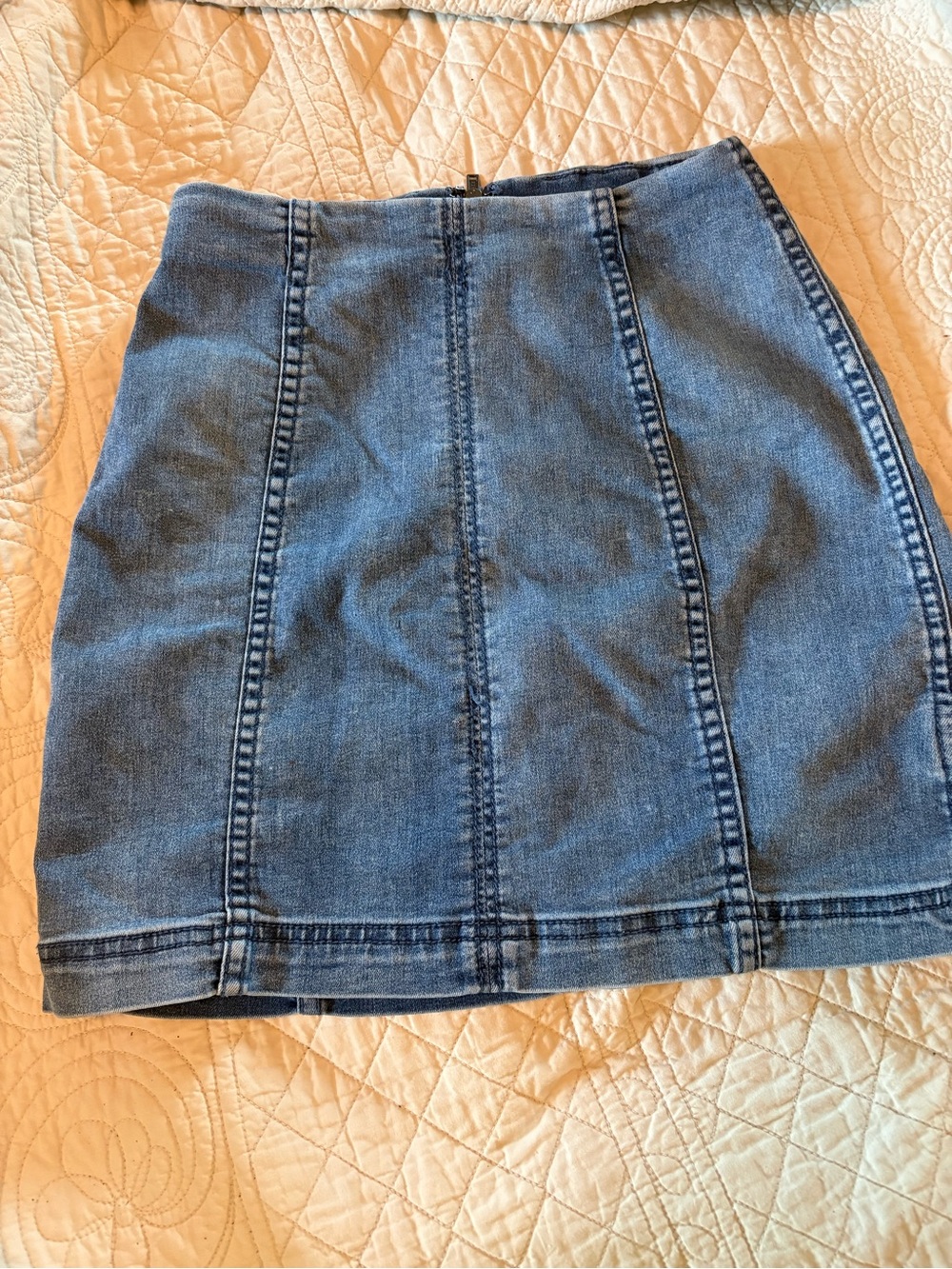 Free People Medium Blue Panel-Seamed Denim Mini Skirt